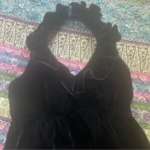 Vintage Neusteters Designer Black Velvet Halter Ruffle Maxi Dress Gown Size 9